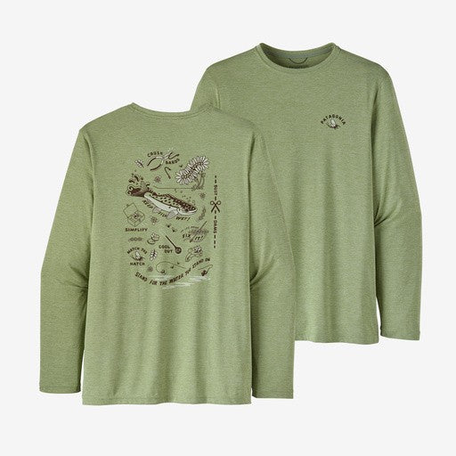 Patagonia -Men's Long-Sleeved Capilene® Cool Daily Fish Graphic Shirt Action Angler Salvia Green